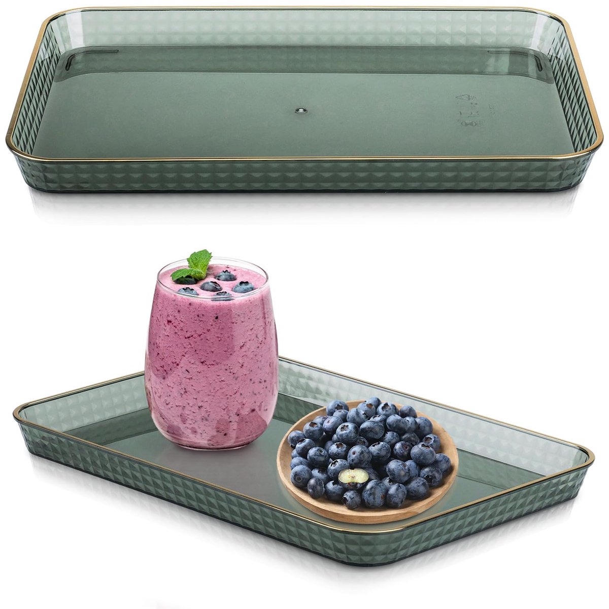 Ibenzoa® Rechthoekige kunststof serveerplateaus set van 2 stuks voor keuken en evenementen