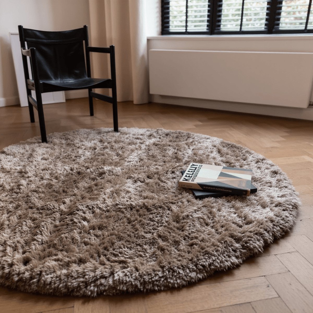 Rond hoogpolig vloerkleed Fender taupe - Rond 160 Ø - (M)