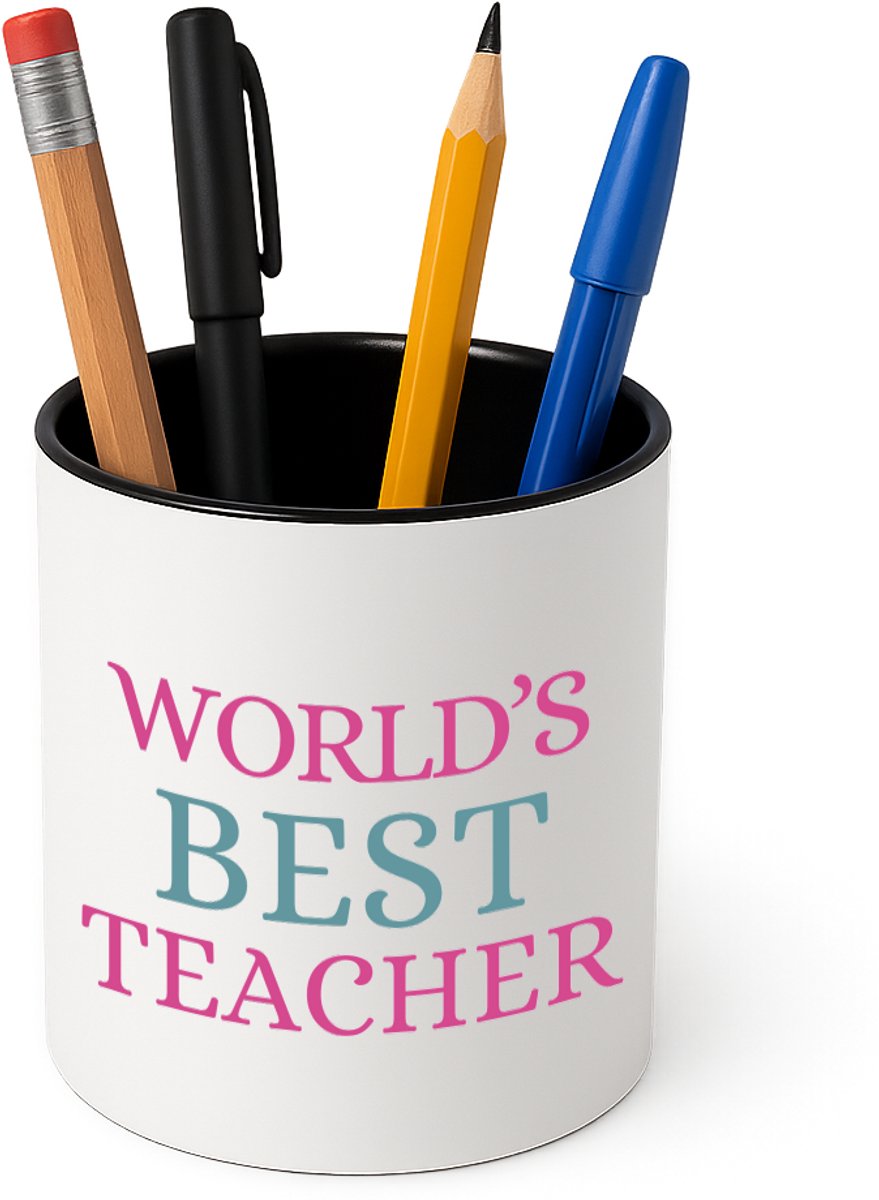 Hacebo® - World's best teacher Pennenbakje - Juf - beste juf - pennenhouder - school - verjaardagscadeau - afscheidscadeau - kado - Pennenbakje zwart
