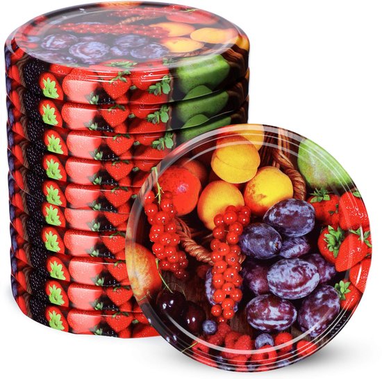 KADAX Schroefdeksel fi66 mm, reservedekselset van metaal, inmaakdeksel geschikt voor 200 ml en 315 ml potten, twist-off-deksel met 4 vergrendeltanden, deksel (10 stuks, fruit)