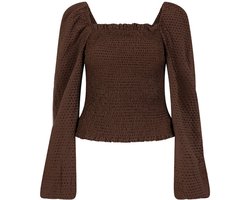 Lofty Manner - Blouse Samira - Smockdetails - Donker Bruin