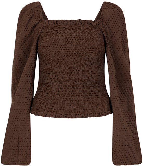Lofty Manner - Blouse Samira - Smockdetails - Donker Bruin