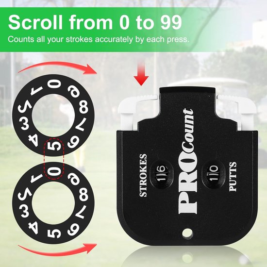 Golf Stroke Counter Clicker - 2Pcs Mini Portable Score Keeper - Dial Reset Tool Keychain voor Outdoor Sports Scoreboard Games - Golf Accessoires (Black + White) van Merkloos — afbeelding 3
