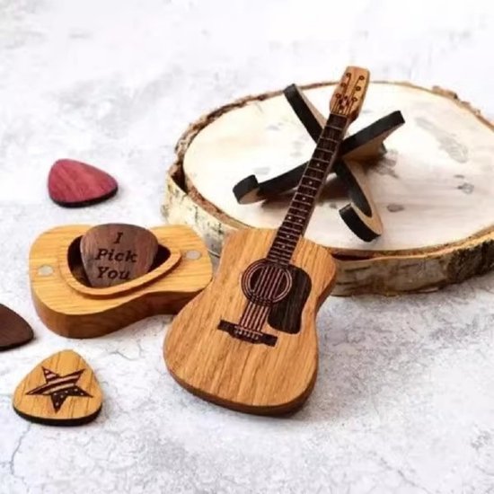 Houten Gitaar Plectrumdoos – Uniek Cadeau