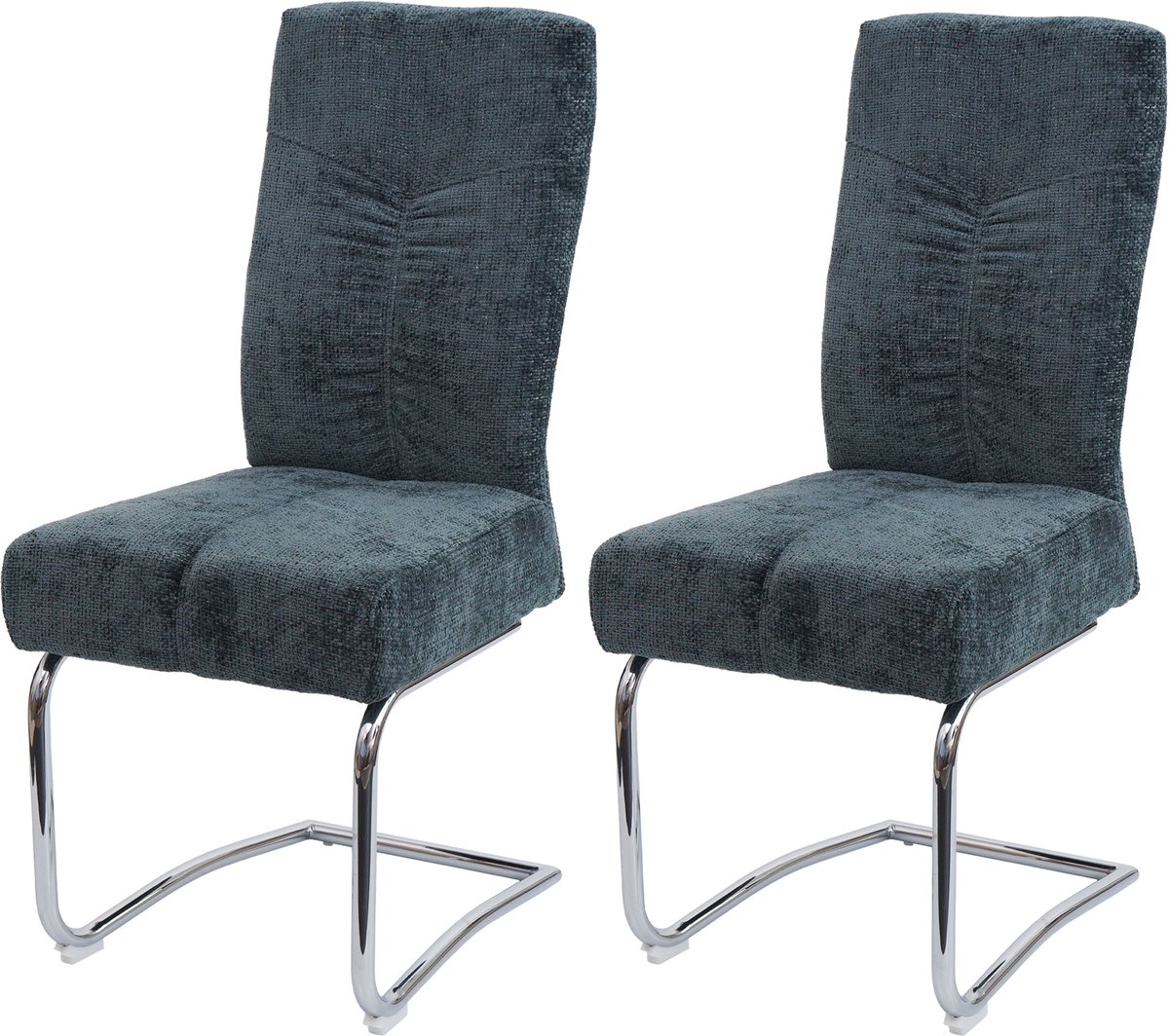 MCW Set van 2 eetkamerstoelen MCW-G56, keukenstoel sledestoel fauteuil, metaal stof/textiel chenille ~ blauw-groen