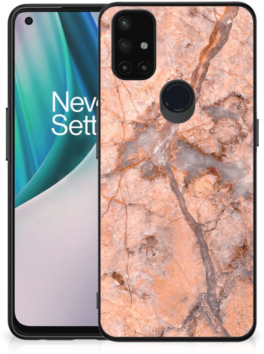 OnePlus Nord N10 5G Marmeren Print Telefoonhoesje Marmer Oranje