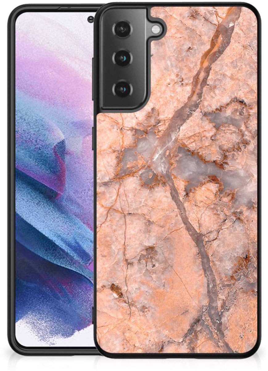 Samsung Galaxy S21 Plus Marmeren Print Telefoonhoesje Marmer Oranje