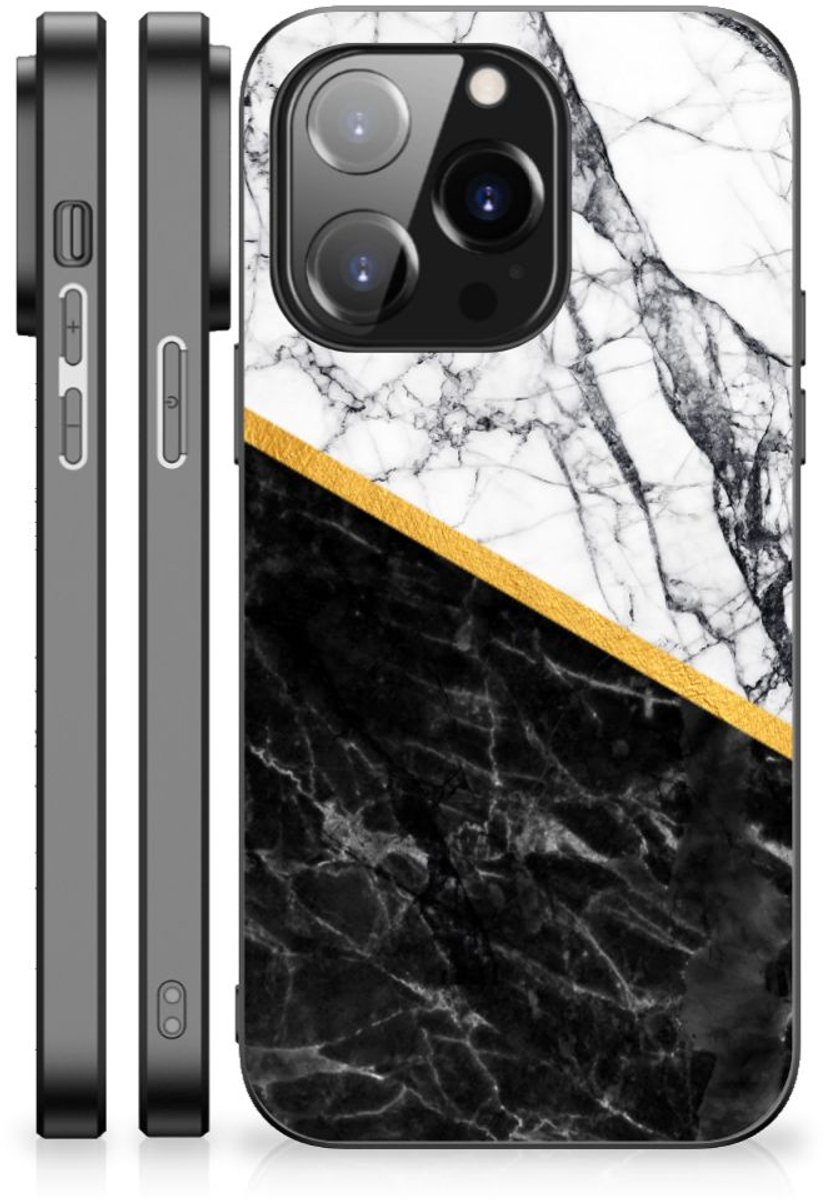 iPhone 14 Pro Marmeren Print Telefoonhoesje Marmer Wit Zwart - Origineel Cadeau Man