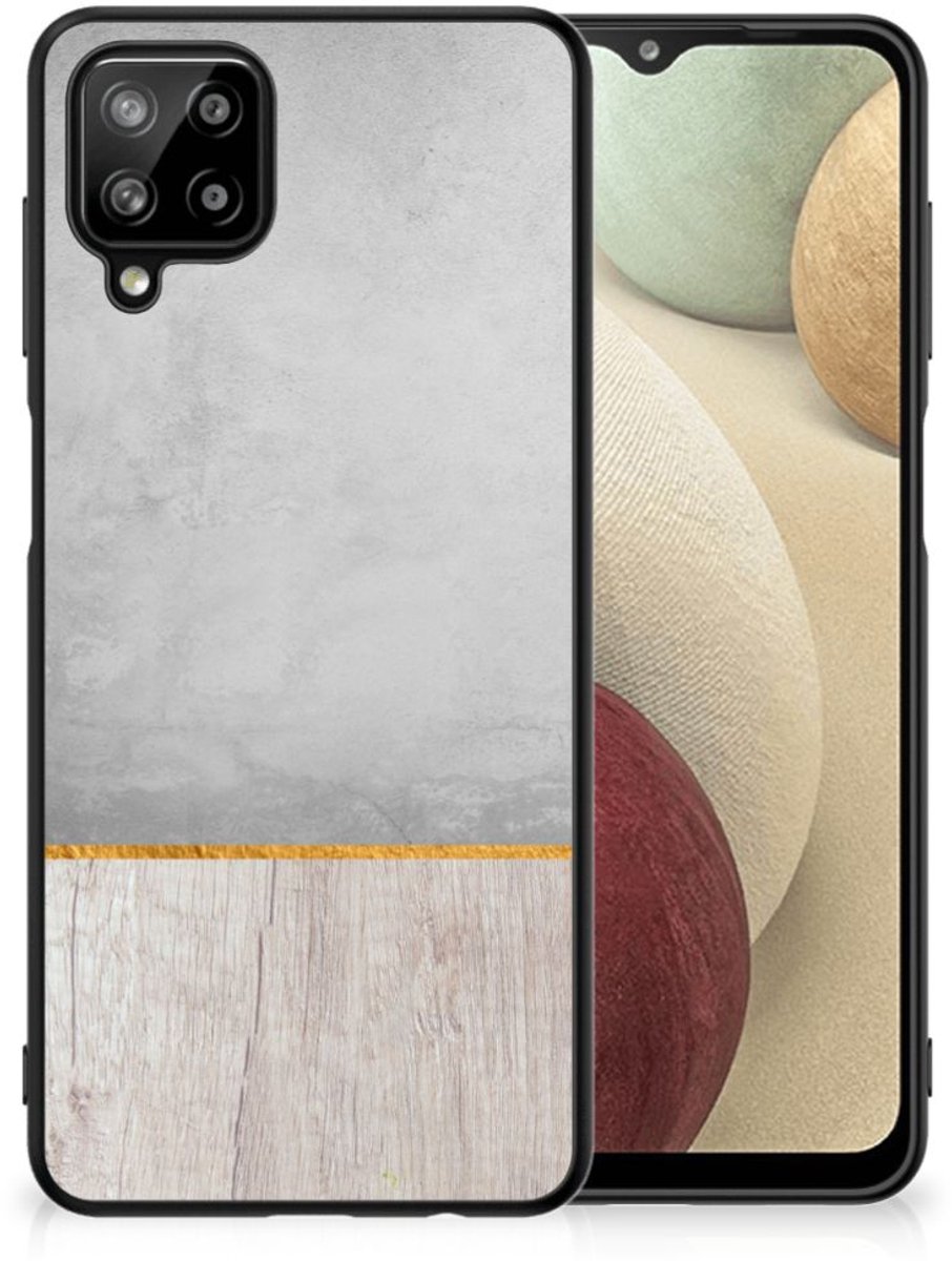 Samsung Galaxy A12 Houten Print Telefoonhoesje Wood Concrete