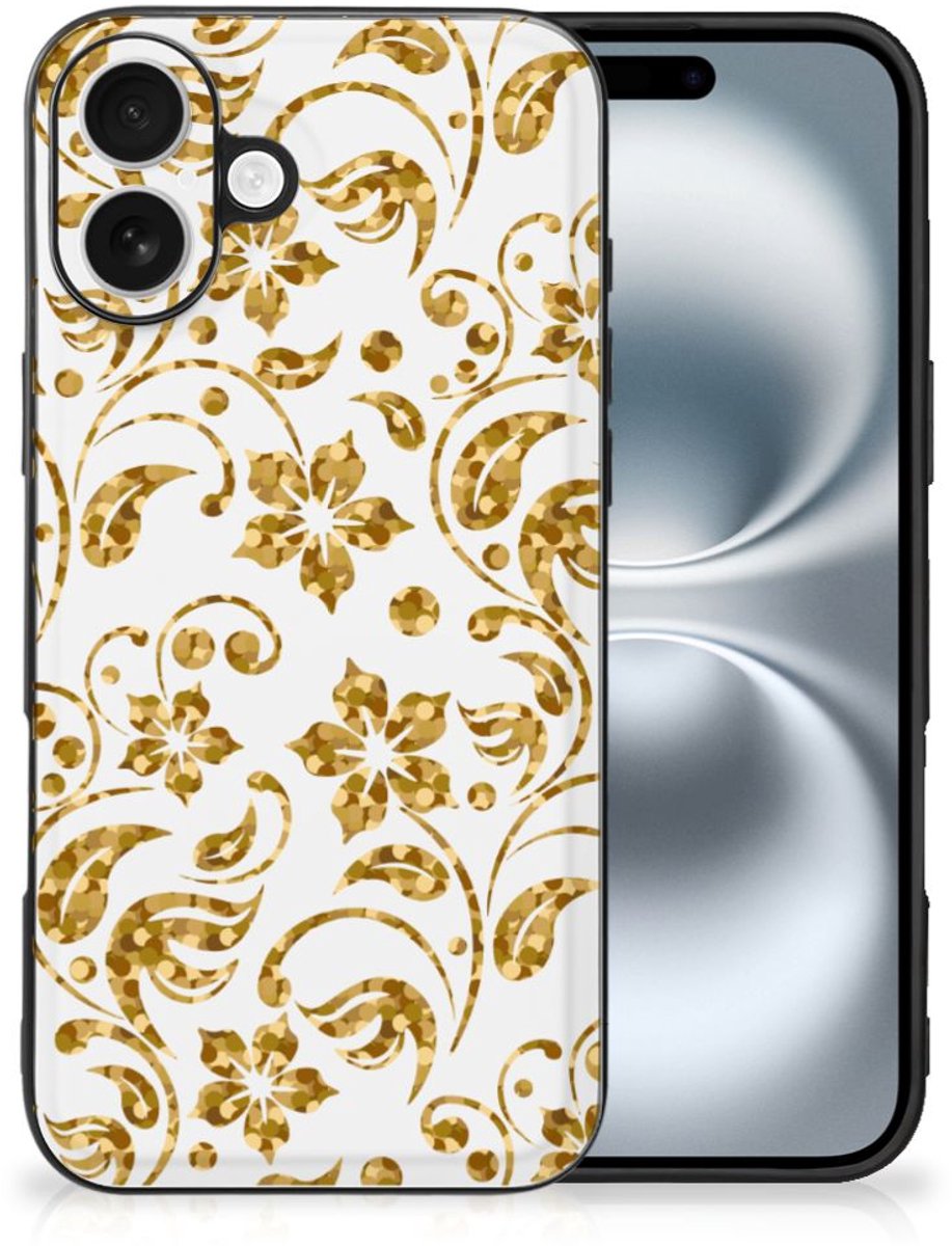 iPhone 16 Bloemen Hoesje Gouden Bloemen
