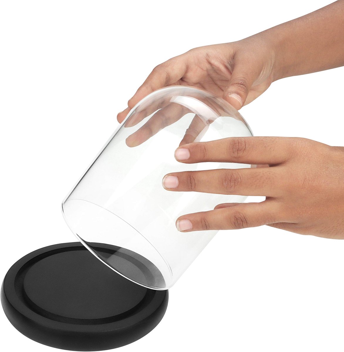 Belle Vous Cloche En Verre Avec Socle Bois Noir 17 Cm - Dôme Transparent Décoratif Pour Figurines, Plantes & Lumières