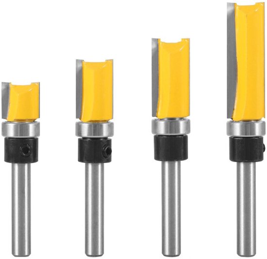 Freesset voor hout - 4 rechte freesbits (geel)