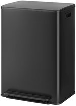 Prullenbak HÜSQ 60 litres (30+30 L) - OneStep - Grande poubelle à pédale en métal avec 2 compartiments pour le tri des déchets - Poubelle Duo à fermeture douce pour bureau ou Cuisine - Poubelle en acier inoxydable avec couvercle en métal - Noir mat