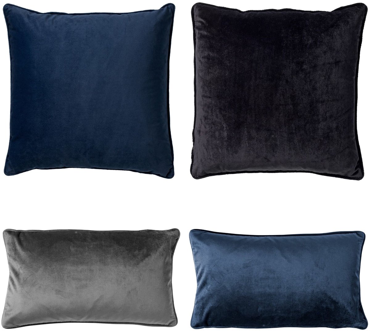 Dutch Decor KUSSENSET - 4-delig - Matching Velvets - 45x45 cm en 30x50 cm - inclusief binnenkussens - blauw, zwart, grijs - Met Ritssluiting – Decoratie set sierussens - Comfortabele kussentjes voor op de Bank