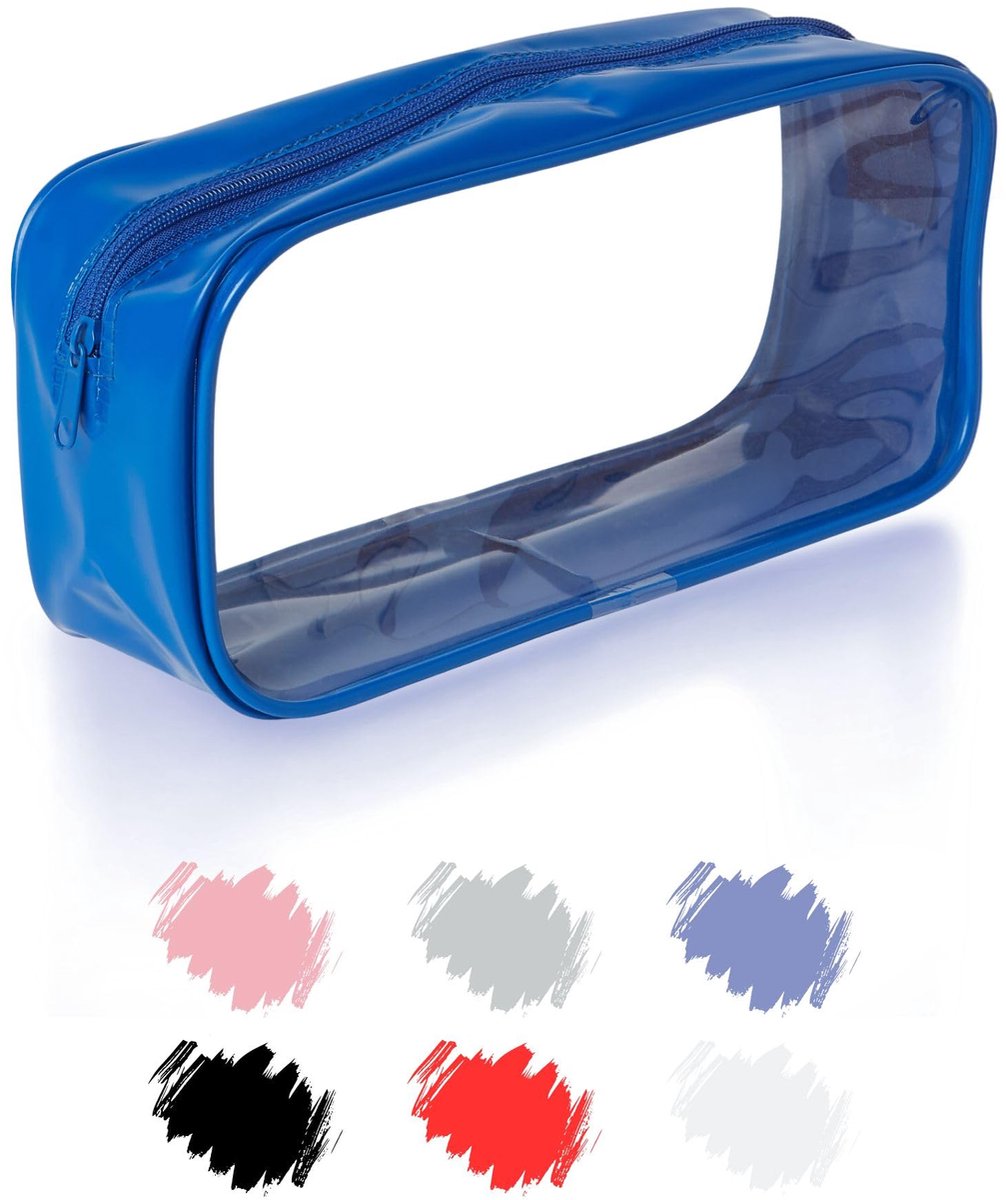 Transparant Etui Rond - Groot PVC Pennenzak voor School & Kantoor - Blauw