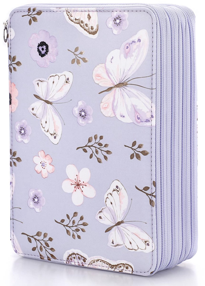 Etui Organizer voor 200 Potloden - Met Houder voor School & Kantoor - Vlinder Paars