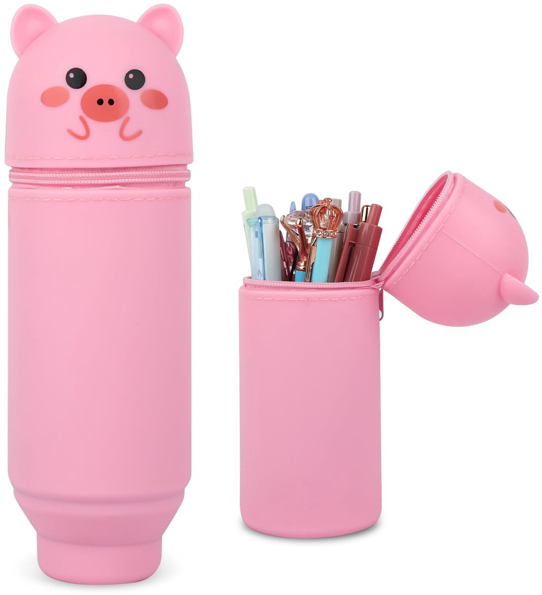 Kawaii 2-in-1 Etui - Zacht Siliconen met Standaardfunctie - Voor Meisjes & Tieners - Roze Varken