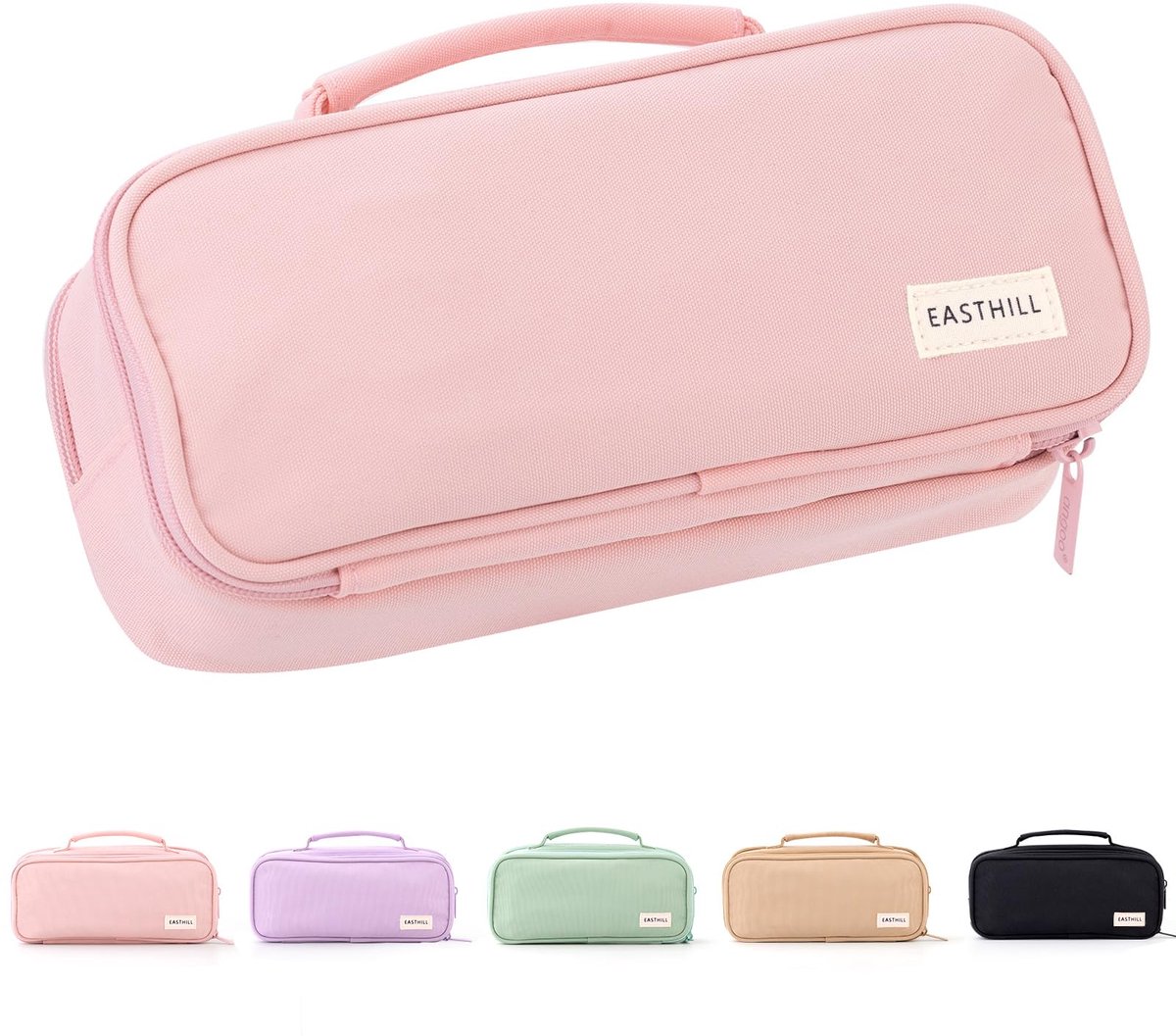 Ruim Canvas Etui - Organizer Pennenzak met Handvat - Voor School Meisjes - Roze