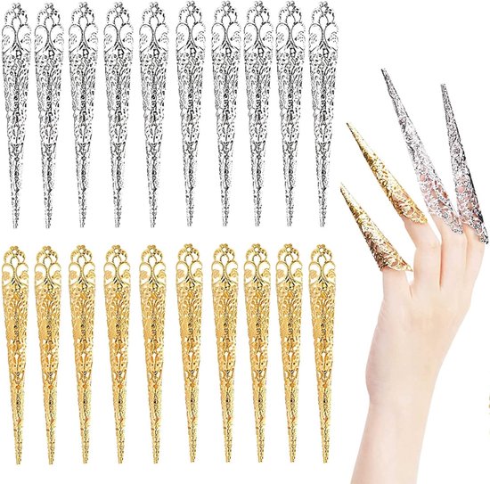 Foto: 20 stks vingernagel ringen decoratie accessoire nail tip klauw bescherming volledige vinger set voor halloween cosplay drama dans show