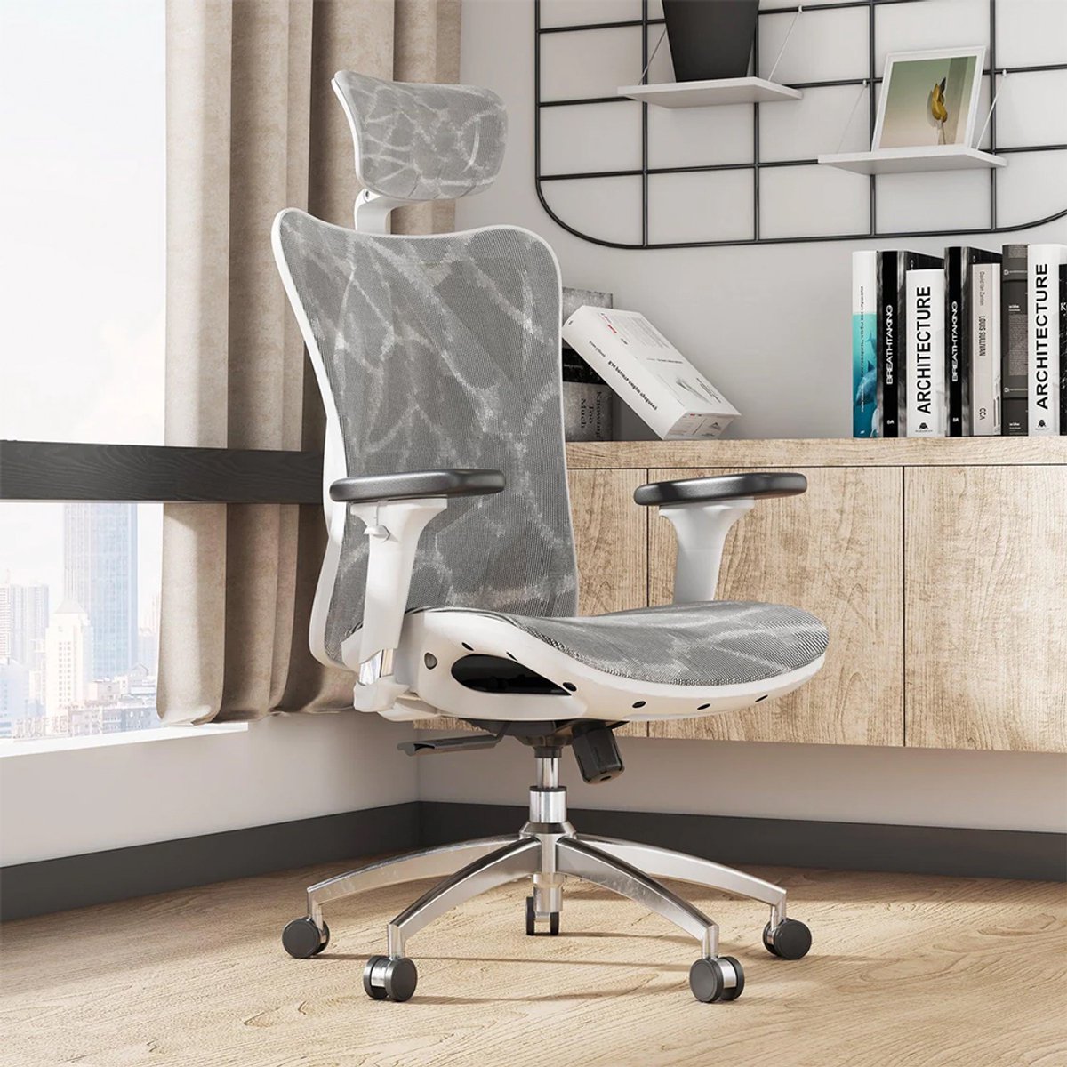 SIHOO M57 Ergonomische Bureaustoel met 3D-Armleuningen&Verstelbare Lendensteun-Premium Mesh Design voor Kantoor/Thuiswerken - 150kg Draagvermogen - 8cm Hoogteverstelling-3 Standen Kantelmechanisme (110°/116°/126°)-SGS/BIFMA Gecertificeerd——Lichtgrijs – foto 8