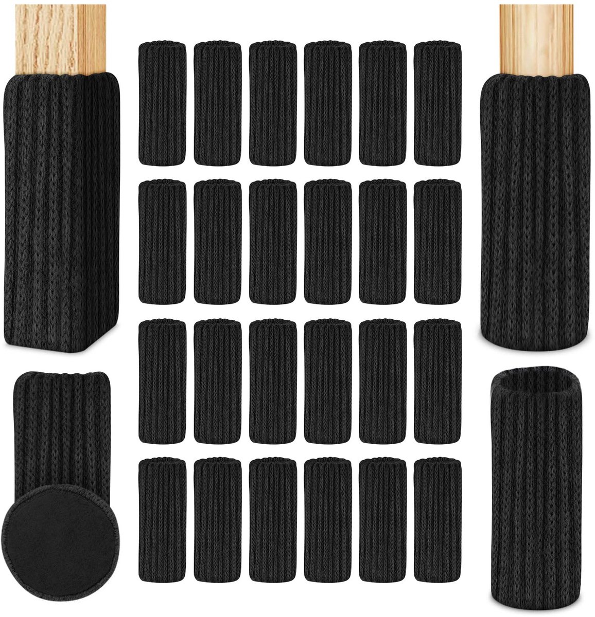 Stoelsokken met Vilt – 24 Stuks – Rekbaar & Geluiddempend – Bescherming voor Stoelpoten en Vloer – Antislip & Wasbaar – Voor Ronde en Vierkante Poten (6-18 cm)