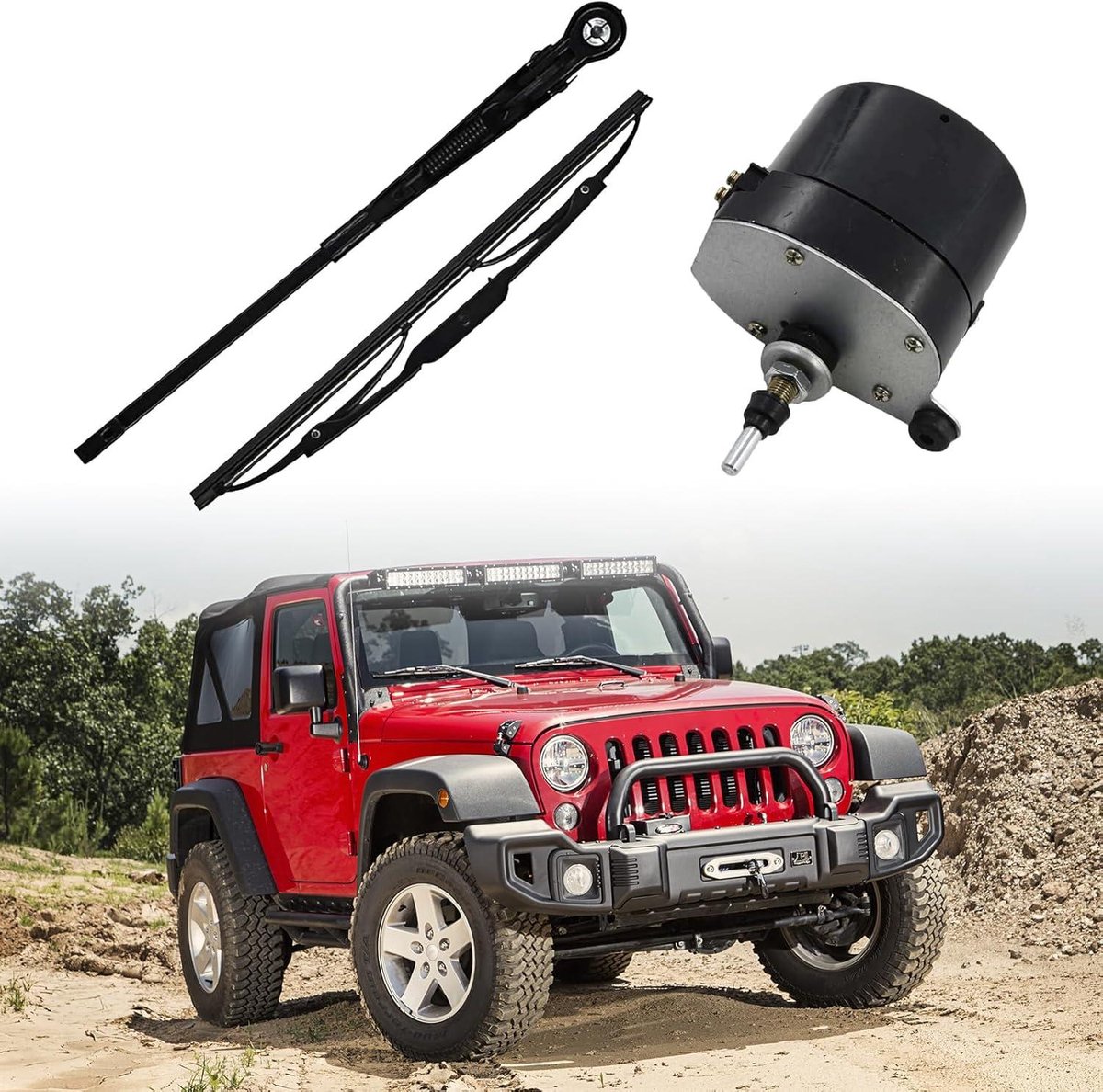 Ruitenwisserset 12V - motor, arm en blad - verstelbaar en massavrij