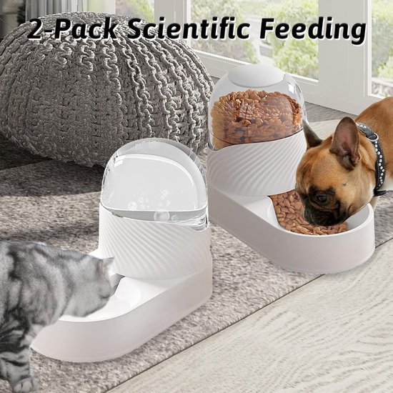 Automatic Pet Feeder Dispenser and Water Dispenser Kit, Transparent Pet Water Dispenser, Removable Automatic Cat Food Dispenser, Dog Drinking Set, White van Merkloos	 — afbeelding 3