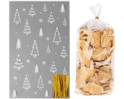 COLOFALLA 100 stuks cellofaanzakjes Kerstmis 14,5x24cm Kerstboom cellofaanzakjes koekjeszakjes kerstzakjes om te vullen transparante cadeauzakjes voor snoep koekjes