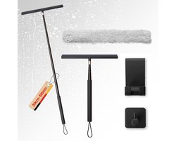 LORESJOY 29,5-120 cm douchewisser, 120 cm siliconen douchewisser met houder zonder boren, wisser met roestvrijstalen kern voor raamwissers, badkamerwisser (zwart)