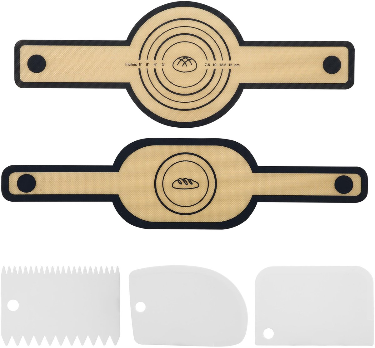 2-pack siliconen bakmat, broodbakmat met lange handvatten, herbruikbare siliconen bakmat voor deeg, met 3 schrapers, voor Dutch Oven