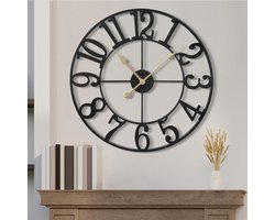 Maxstar Grote Wandklok, Stille Non-Ticking, 60cm, Arabische cijfers, Quartz, Batterijgevoede Wandklok, Gemakkelijk Af te Lezen, Voor Thuis, Keuken, Slaapkamer, Vintage Stijl Woonkamerdecoratie