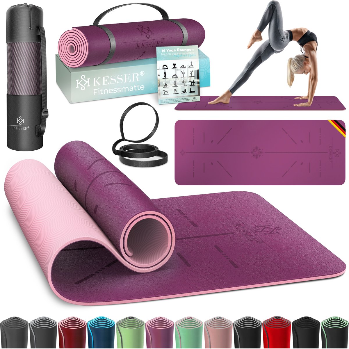 KESSER® Yoga Mat Extra Dik 183x61cm - Turnmat TPE Fitnessmat Gewatteerd & Antislip Yogamat Trainingsmat voor Fitness Pilates & Gymnastiek - Paarse