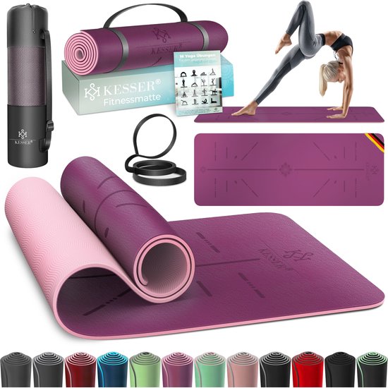 Tapis de gymnastique KESSER® avec sangle de transport, antidérapant, TPE, tapis de