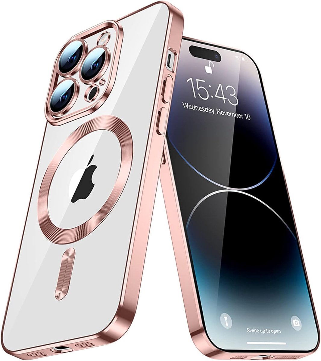 Telefoonhoesje Geschikt voor iPhone 13 Pro Max – Siliconen Hoes met Chroom – Compatibel met MagSafe – Geïntegreerde Camerabescherming – Rosé Goud – FuturiQ