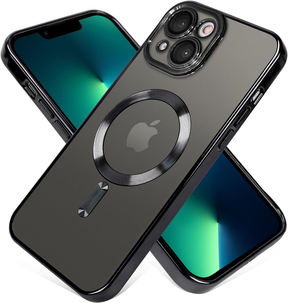 Telefoonhoesje Geschikt voor iPhone 14 – Siliconen Hoes met Chroom – Compatibel met MagSafe – Geïntegreerde Camerabescherming – Zwart – FuturiQ