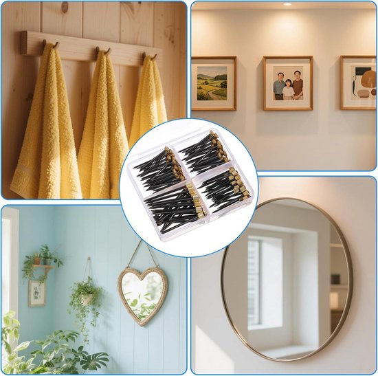 Fotonagels 100 Stuks 25 MM Fotospijkers Messing Kop Ophangen Stalen Spijkers Kleine Nagels Wandnagels Stalen Spijkers Voor Fotolijst Hangende Houtbewerking Wandmontage Zwart