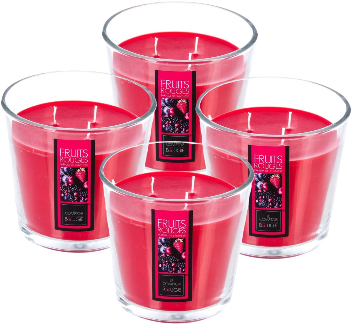 Atmosphera geurkaars - 4x - rood fruit geur - 40 branduren - rood - in glas - aroma/geurka