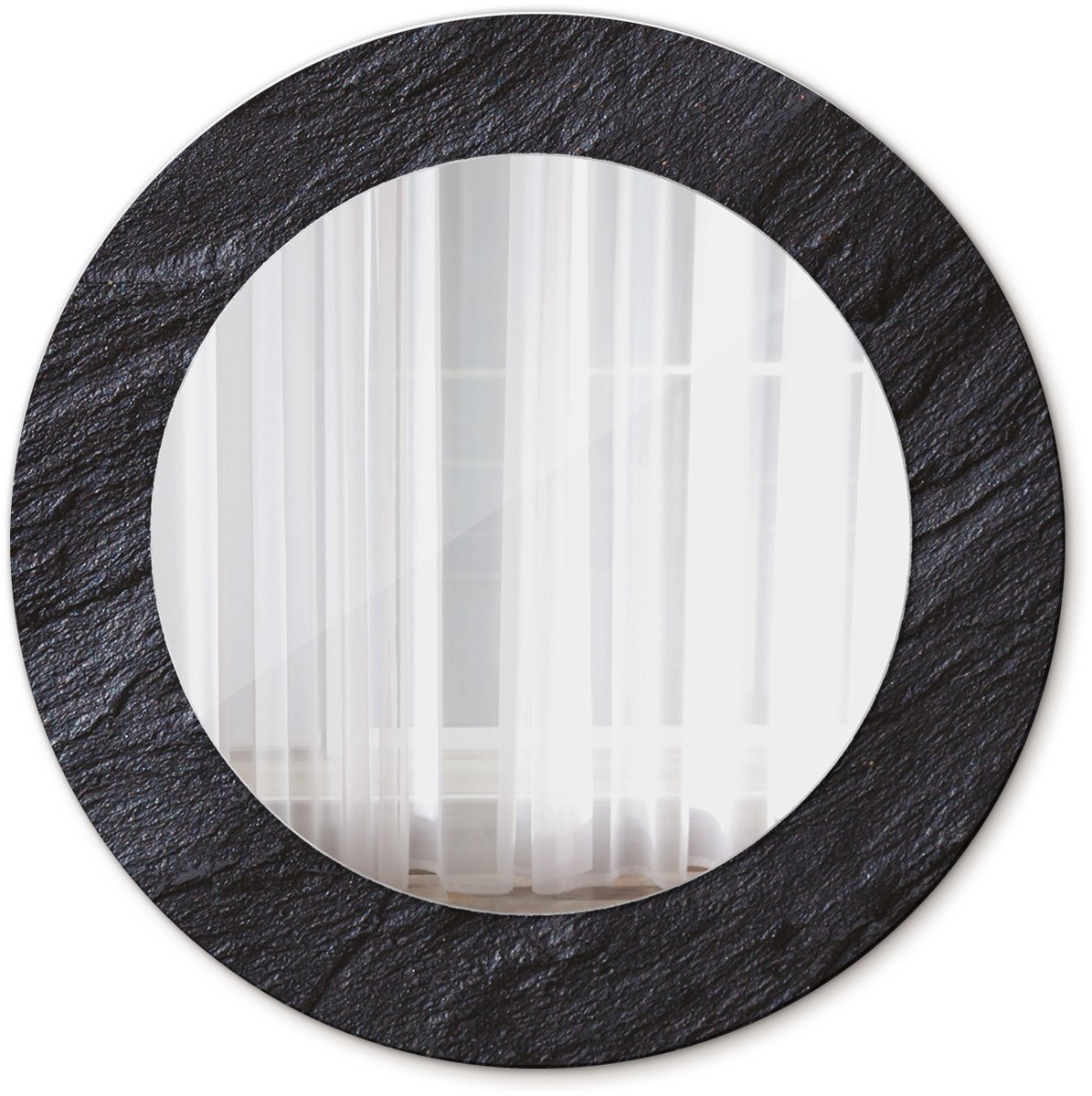 Tulup Spiegel - Spiegel op gehard Glas - Ronde Spiegel - Zwarte steen - Diameter: 50 cm - Zwarte - Slaapkamerspiegel - Badkamerspiegel - Gang - Kleedkamer - Stijlvolle spiegel met grafisch motief - Decoratief Spiegel - Premium Spiegel - Hangspiegel