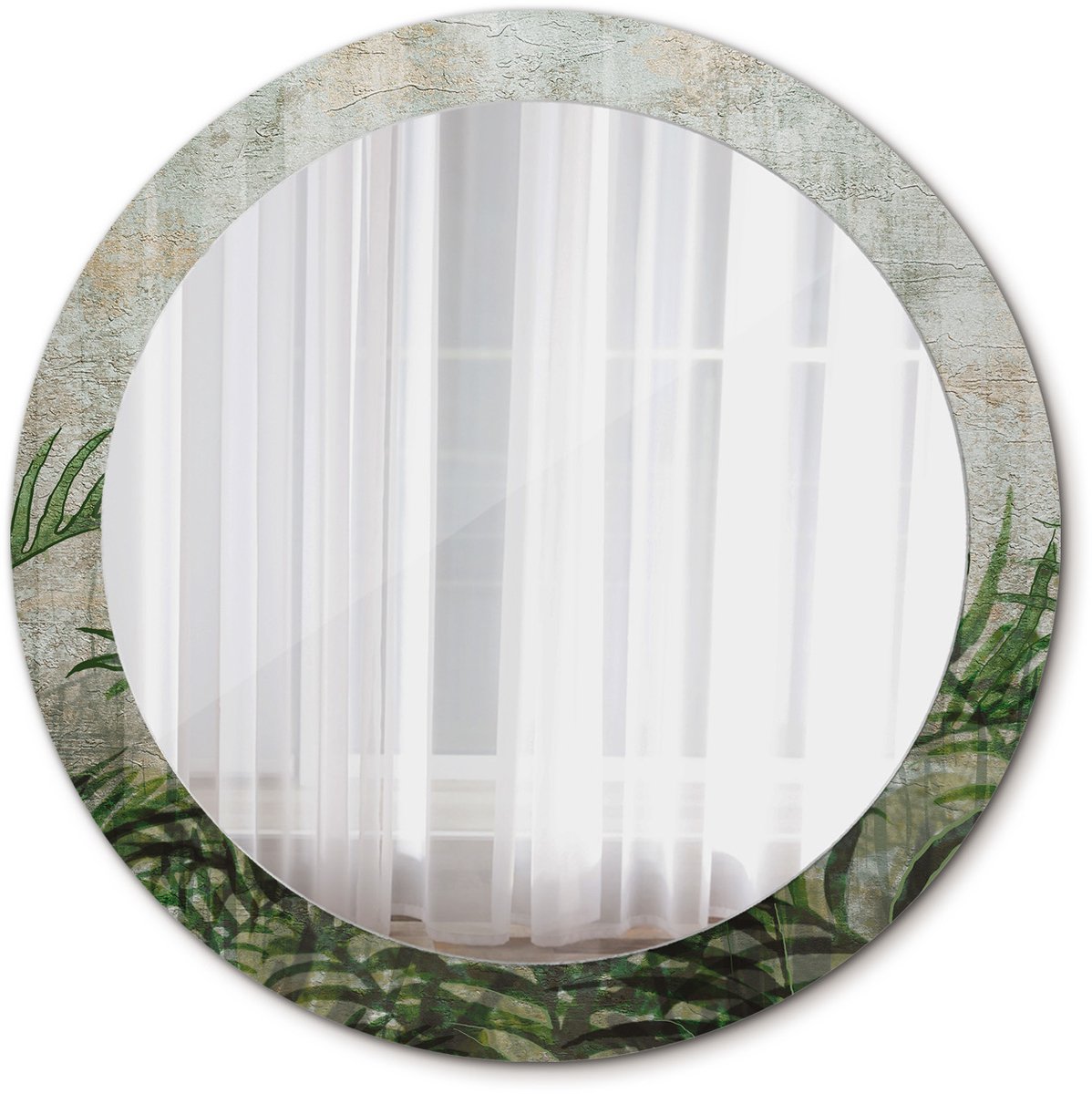 Tulup Spiegel - Ronde vorm Spiegel - op gehard Glas - Varenbladeren - Diameter: 80 cm - Design Spiegel - Slaapkamerspiegel - Badkamerspiegel - Make-upruimte - Kaptafel - Groene - Stijlvol accent - Stijlvolle Spiegel - Spiegel Met Haken