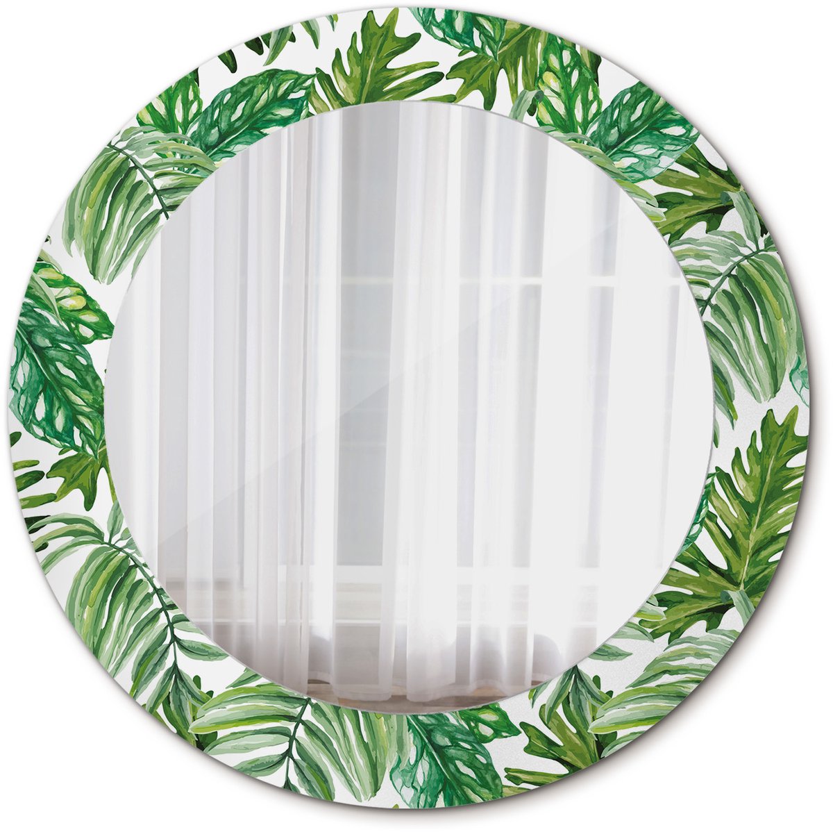 Tulup Spiegel - Ronde Spiegel - Spiegel op gehard Glas - Junglebladeren - Diameter: 60 cm - Spiegel met patroon - Inloopkastspiegel – Badkamerspiegel - Toiletspiegel - Groene - Minimalistische Spiegel - Make-up Spiegel - Hangspiegel