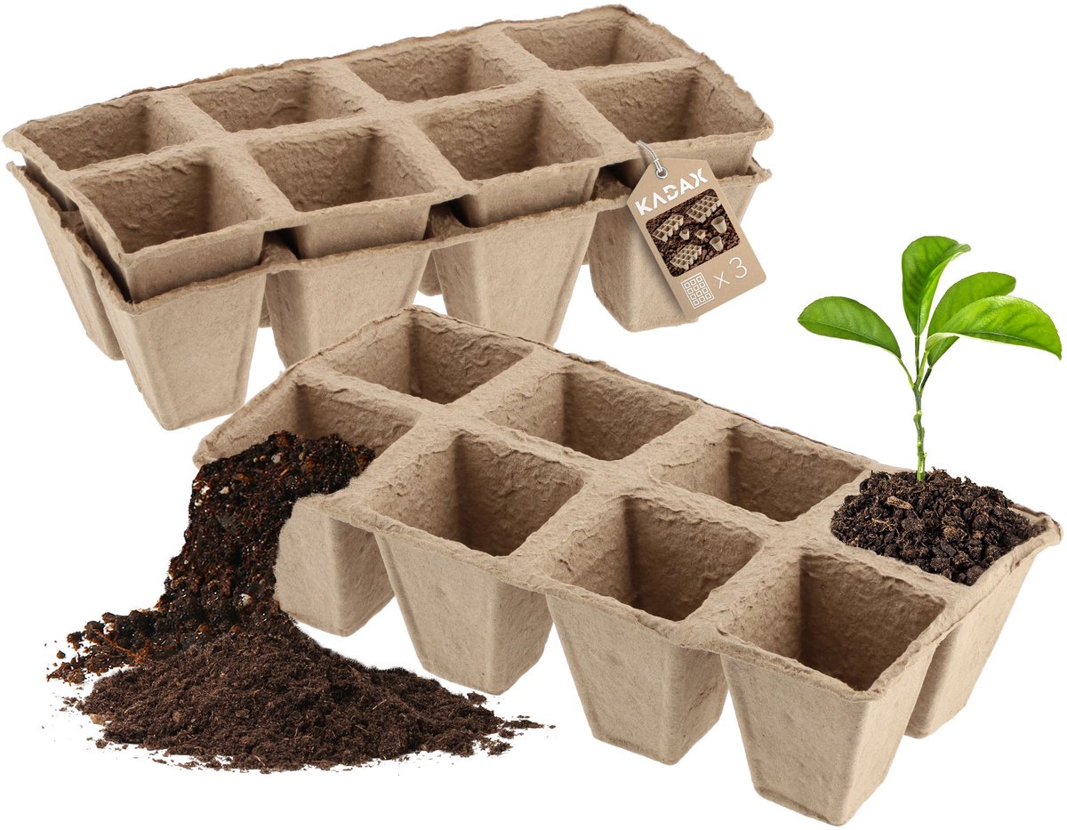 KADAX Turfpotten, 12 x 24 cm, kweekpotten, afbreekbare kweekpotten, zaailingen kweekplaten, biologische pot, kweekpot, papieren potten, groeipotten, vezelpotten (3, rechthoekig)