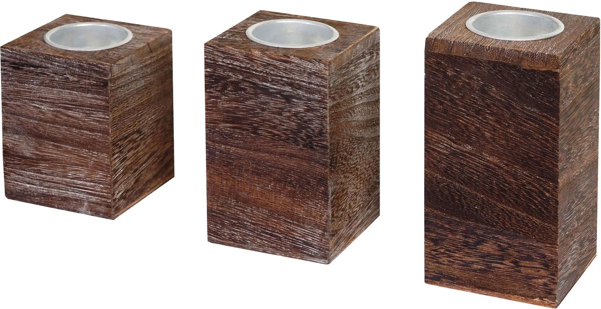 MCW Set van 3 S+M+L theelichthouders MCW-C58, theelichthouder, shabby-look vintage ~ bruin