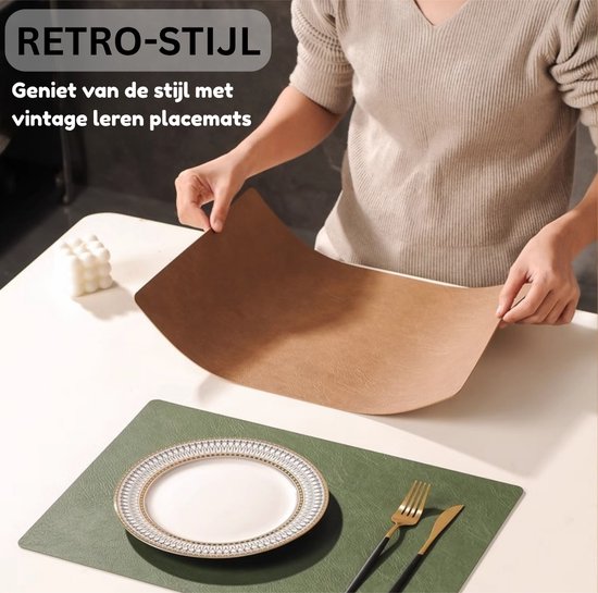 Napperons, lot de 6 – Lavables, antidérapants, double face, cuir synthétique, résistants à la chaleur, 45 x 30 cm pour table de cuisine et salle à manger