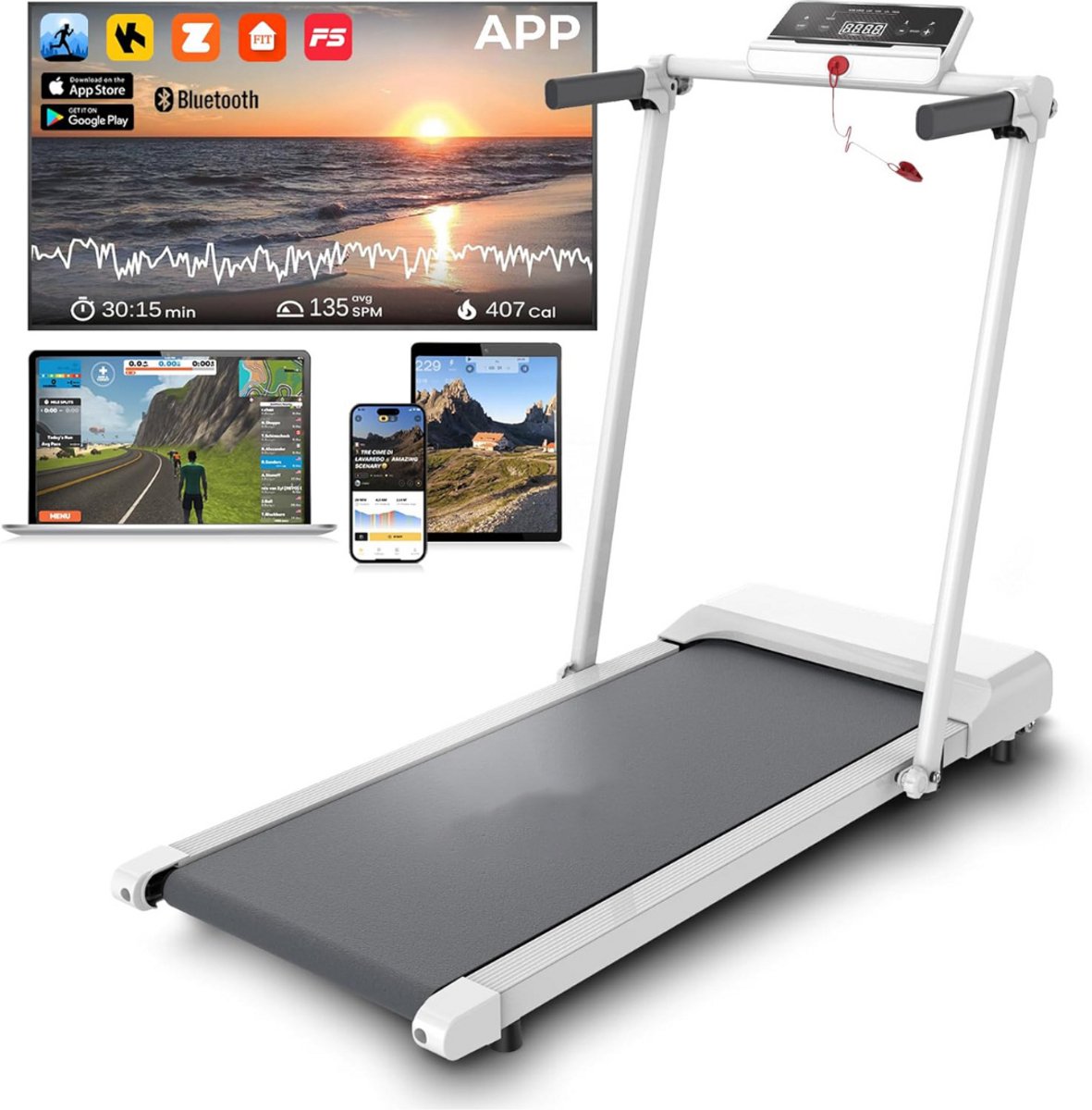 MKSS® Loopband Inklapbaar - Hometrainer Elektrisch - Walking Pad Fitness - Wit