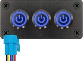 ProRide Metalen Drukschakelaars ON-OFF 12-24V - 16mm - Drievoudig inbouwpaneel - IP67 - LED indicatie Blauw
