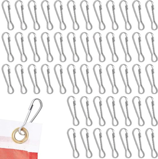 FRUHLING Vlaggenmastclips – 50 Stuks – Roestvrij Staal – 40 Mm – Karabijnhaken – Voor Vlaggen, Waslijnen En Sleutelhangers