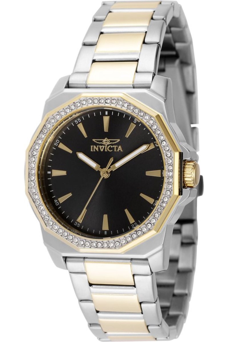 Invicta Speedway 49112 Dames Horloge - Waterdicht - Analoog - Quartz Uurwerk - Roestvrij Staal met zwarte Wijzerplaat - 34mm