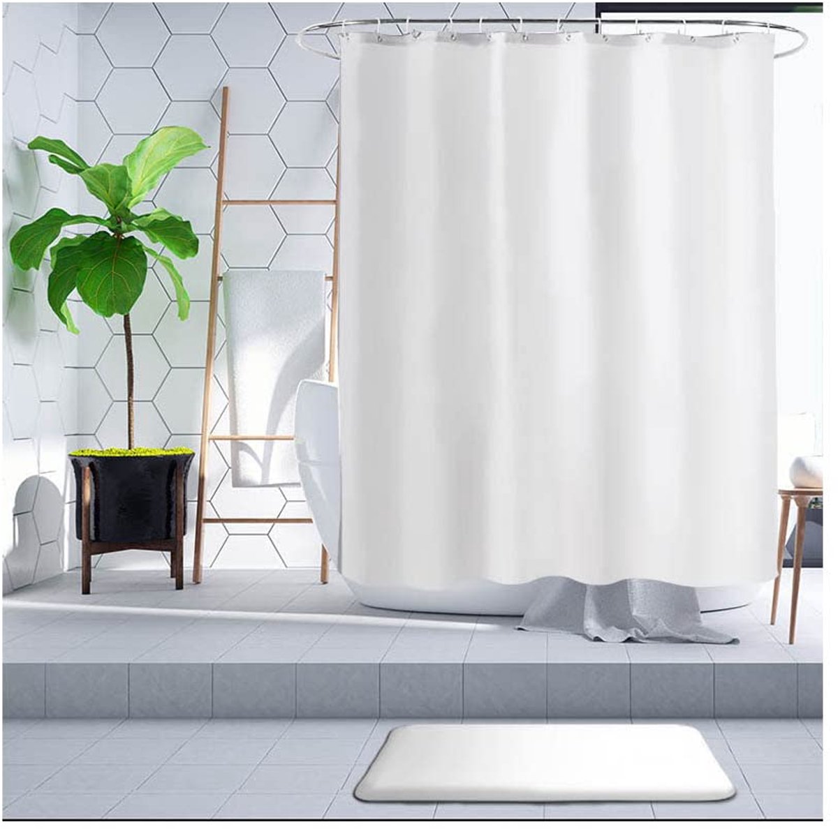 Ibenzoa® Extra breed en lang douchegordijn voor badkamer, schimmelwerend en waterdicht, 180 x 200 cm, polyester
