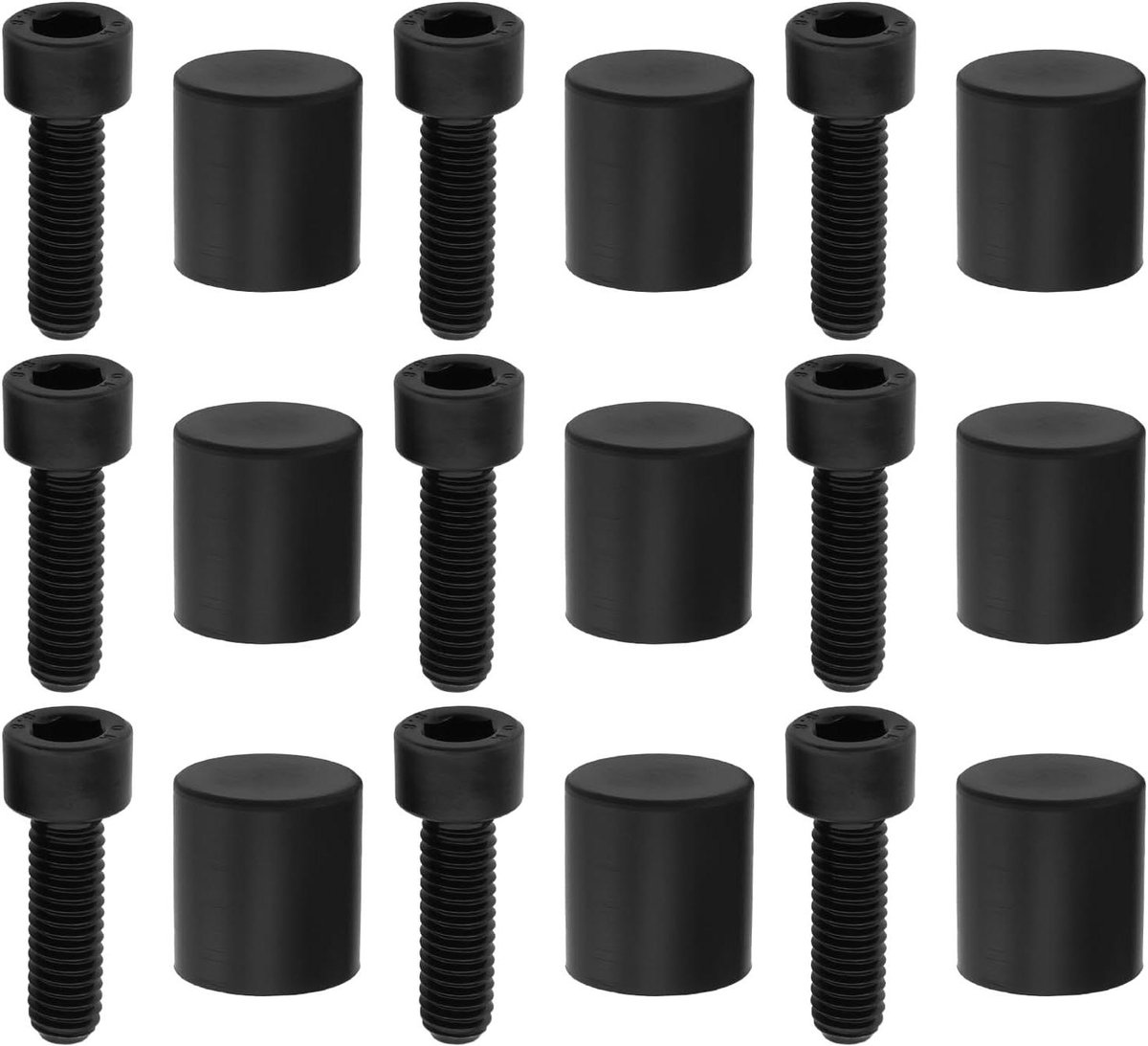 Allecto Plus - Zeskantige Schroeven Siliconen Dophoezen 30 stuks 10 x 20 mm Zwart - Voor Automeubilair & Speelgoed Montage