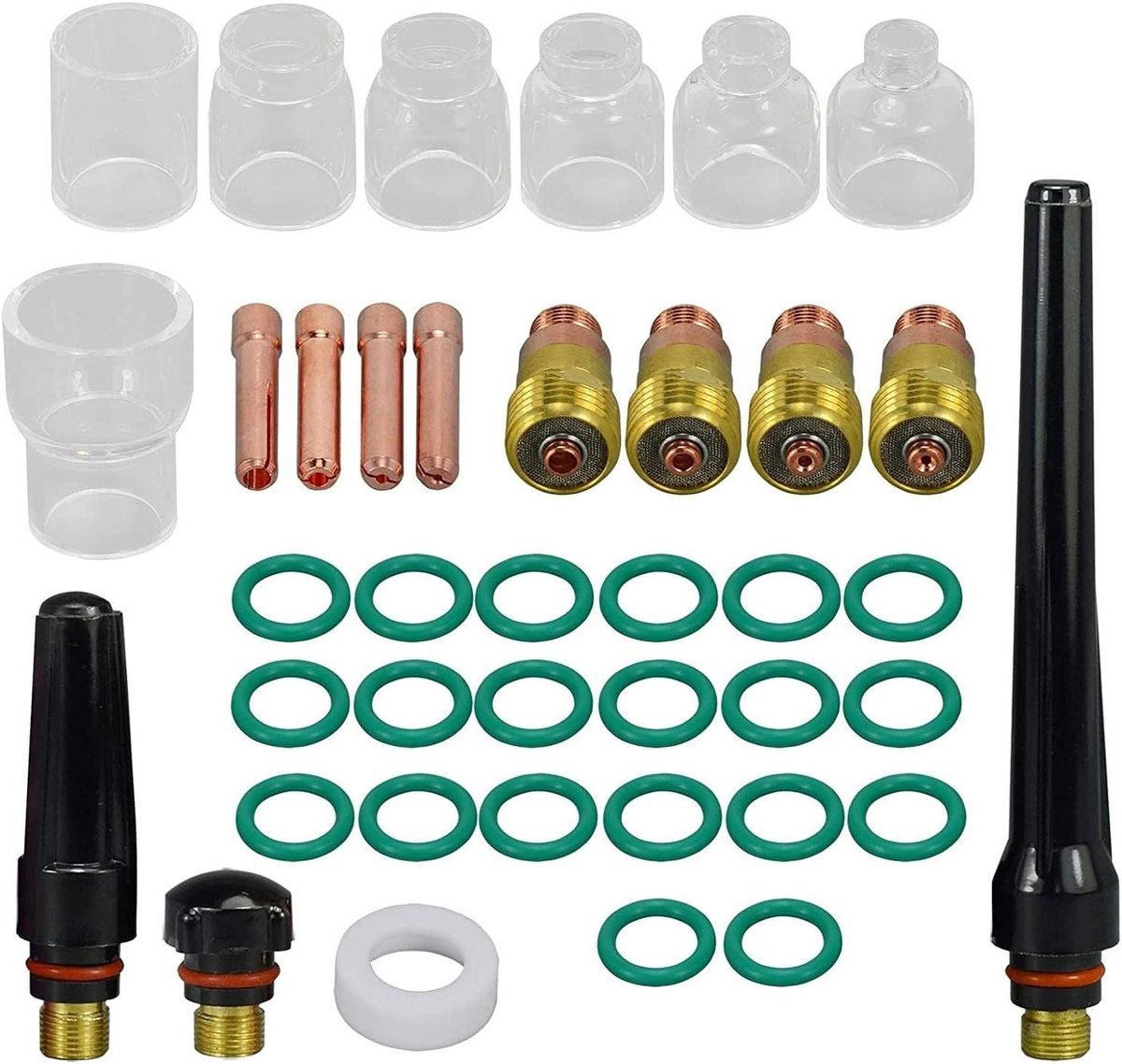 Allecto Plus - TIG-lastoorts gaslens set voor WP 17 18 26 - 39 stuks met geïsoleerde cup #4 ~ #12.